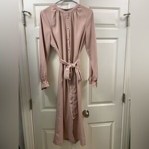 Elegant Pink Nude Long-Sleeve Dress